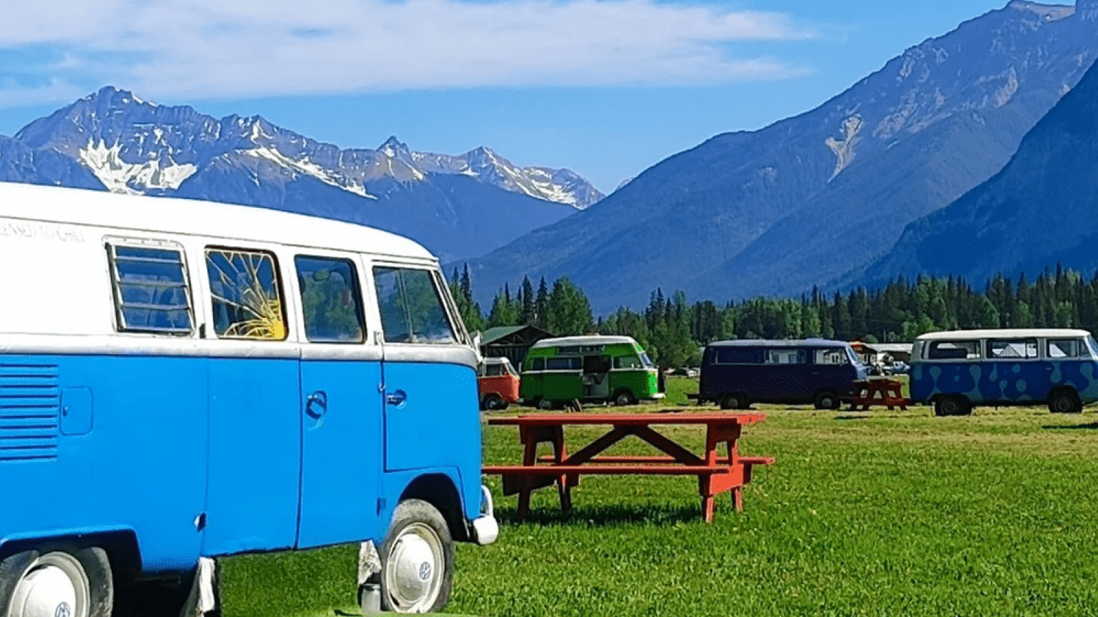 Camping in the Woods camper van with mountain view