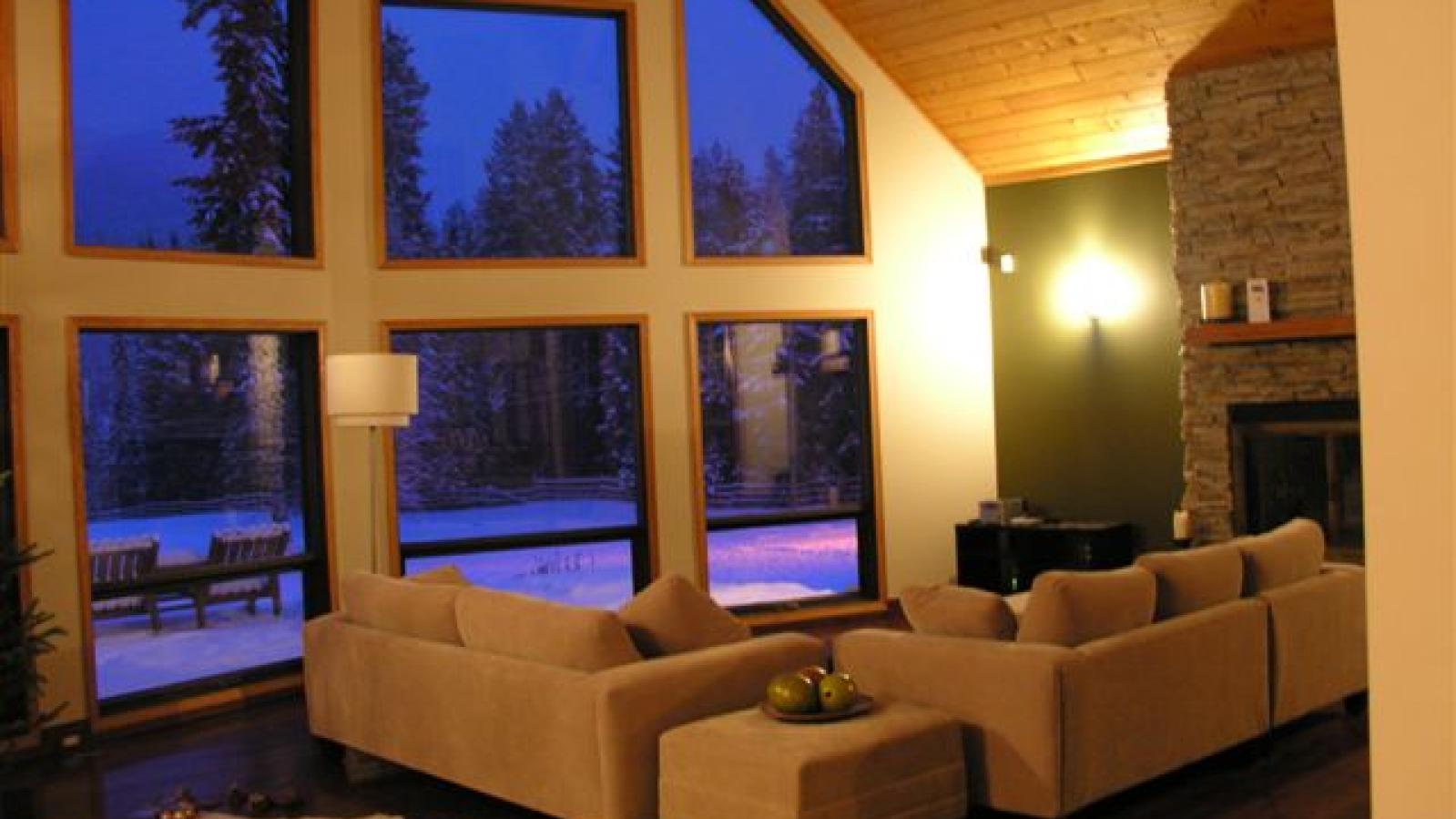 Lounge with large picture window in Home Lodge